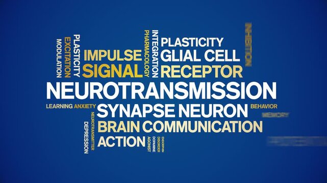 Neurotransmission animated word cloud-text design animation tag kinetic typography seamless loop.