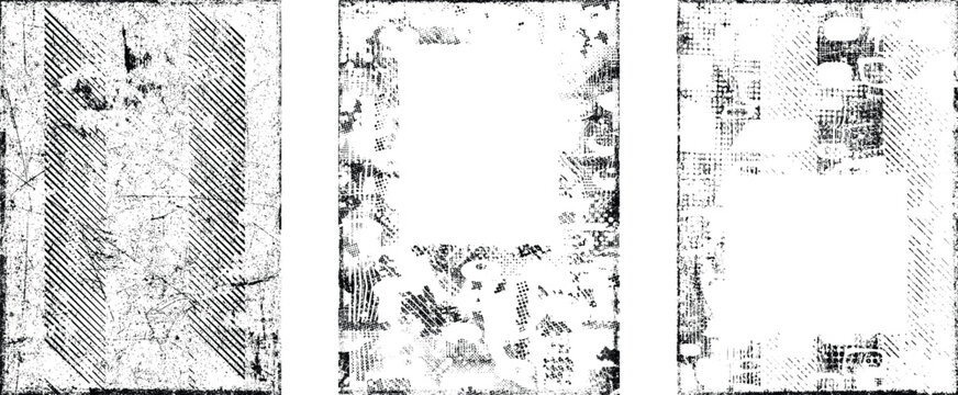 Grungy isolated layers . Design element for brochure, social media, posters, flyers. Overlay texture.Textured banner with Distress effect .Vector halftone dots . Screen print texture