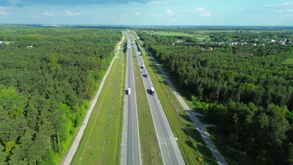 Naklejka premium Fall landscape with forest and asphalt road