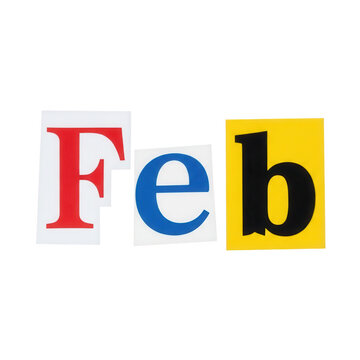 A colorful cut out february abbreviation isolated on transparent background