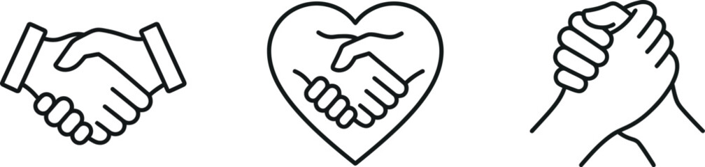 Obraz premium A set of simple line drawings depicting hands shaking and holding in a symbolic gesture