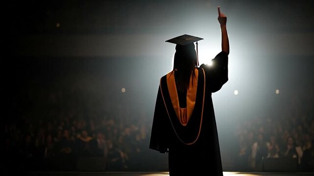Graduate Demonstrating Achievement in Graduation Ceremony Setting