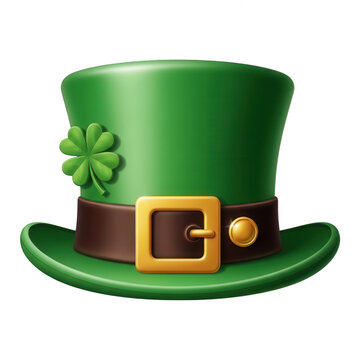 A green top hat with a brown belt and gold buckle isolated on transparent background