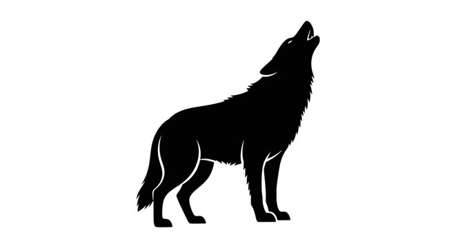 Majestic silhouette of a wild wolf howling at the moon, embodying the spirit of the wilderness and primal nature, a symbol of freedom and instinct