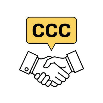 A handshake with a speech bubble saying ccc isolated on transparent background