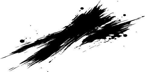 Naklejka premium Black ink splat and grunge paint splatter texture element with dirty brush drips and spray stains for a vector art frame or liquid blot design pattern