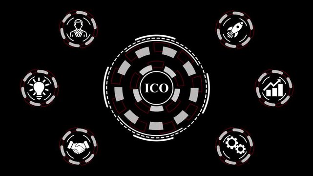 Business, Technology, Internet and network concept. ICO Initial Coin Offering. a holographic advanced HUD circle platform Business,and 4k motion Technology network.