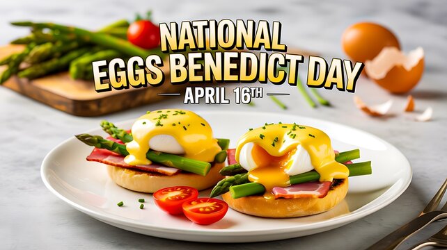 Eggs benedict breakfast with poached eggs and sauce on plate food concept 