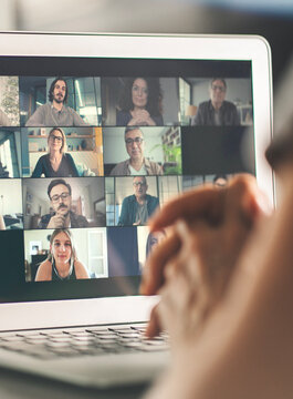 Working and talking on the computer with video calling	