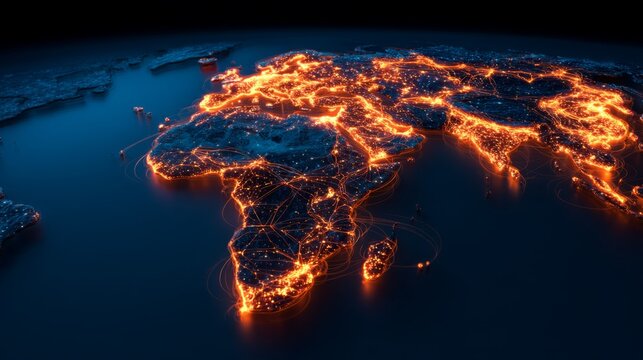 shutdown, outage, no signal, disruption, worldwide connection loss, internet shutdown, Global Network Fragmentation - Glowing Lines Breaking Across Continents