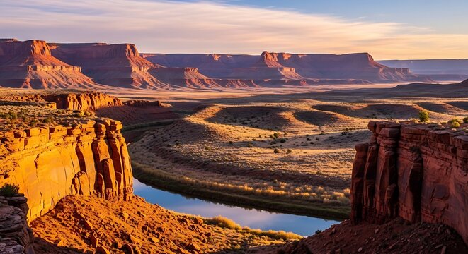 A river running through a canyon with a rocky cliff side