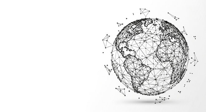 Global network connections and data visualization on a digital earth map