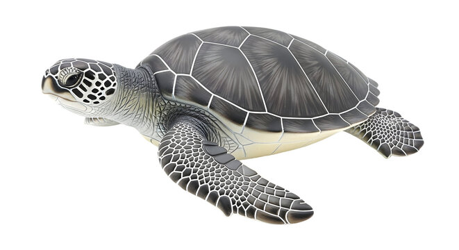 Detailed sea turtle silhouette with textured shell patterns in natural gray and white