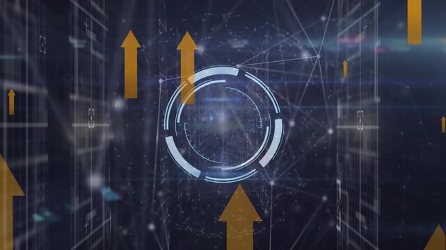 Animation of orange arrow icons floating against black background