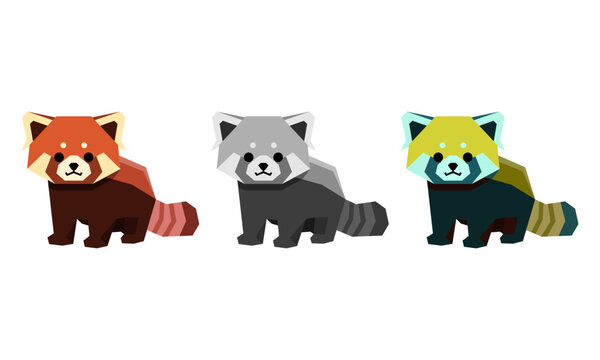Cute **Low Poly Red Panda** Character **Geometric Vector** Illustration Set for **Mascot Logo**
