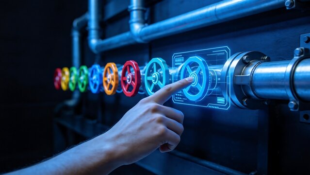 Hand interacting with digital valve interface