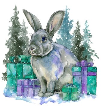 Gentle Hare Amidst Winter Presents
