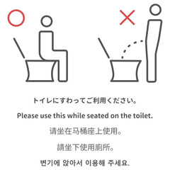 トイレの着座使用のお願い 注意書き 多言語対応 インバウンド向け 案内サイン ピクトグラム 立ったままの使用禁止 施設管理 公共トイレ 貼り紙 案内標識 外国人観光客向け 衛生維持 清掃 汚損防止ベクターイラスト © eri