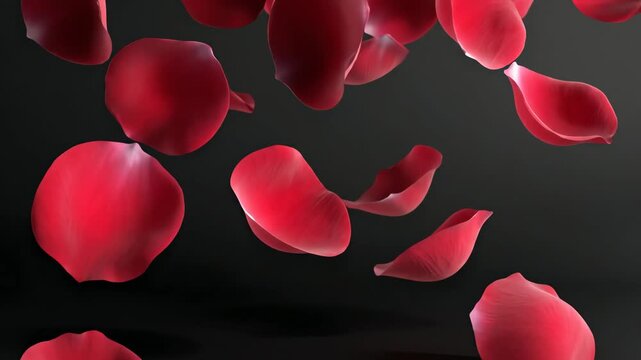 Vibrant red rose petals elegantly falling against a dark background, creating a romantic mood perfect for mother's day.