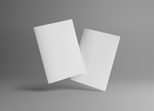 Two floating magazine covers Mockup on white background with soft shadows. 3D rendering