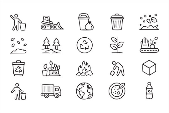 Recycling Icons Set for Eco Waste Management and Sustainability Design