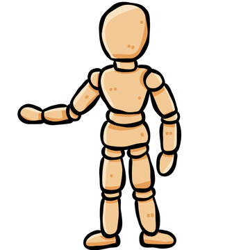 Wooden Mannequin Posing Cartoon Illustration &ndash; Articulated Artist Figure Gesture Drawing Reference Isolated 