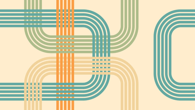 Abstract background of rainbow groovy Wavy Line design in 1970s Hippie Retro style. Vector pattern ready to use for cloth, textile, wrap and other.