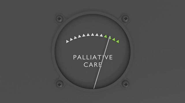 Medical, palliative or supportive therapy concept. Abstract meter showing high levels symbolizing hospice care, compassion, and emotional support. Dynamic increasing gauge.