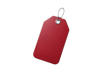 Fototapeta premium A single blank red rectangular paper merchandise tag with a silver metal eyelet and wire string isolated on transparent background