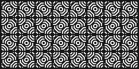 Obraz premium complex circular geometric pattern with repeating symmetrical motifs, black and white high contrast, ideal for decorative backgrounds and optical designs.