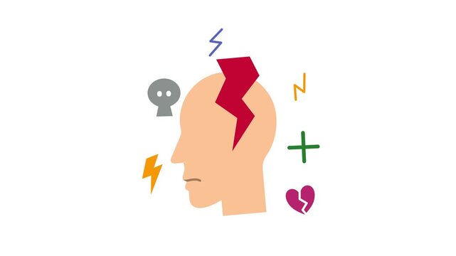 Anxiety disorder 2d icon animation. A visual representation of Anxiety Disorder, showing how negative thoughts and emotional pressure manifest as both physical and mental distress.