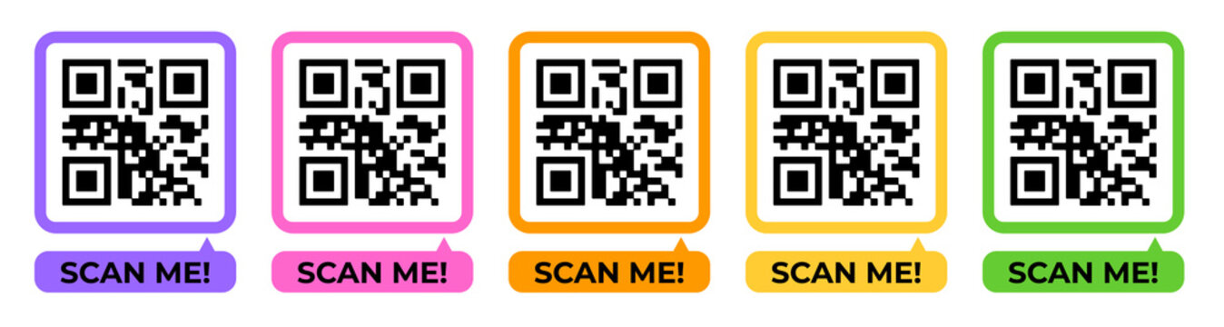 QR code color set. Scan me tag collection with QRcode.