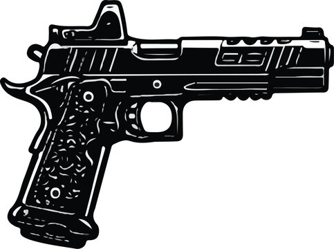 Black and White Glock Style Pistol Silhouette Vector Illustration Clip Art Icon Tactical Handgun Semi-Auto Firearm