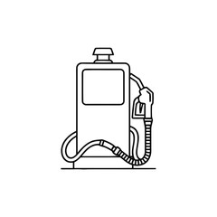 Naklejka premium Gasoline pump icon illustrates a fuel dispenser unit with an attached hose and nozzle for vehicle refueling needs.