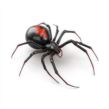 Realistic Black Widow Spider Illustration Isolated on White