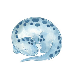 Watercolor Cute triceratops sleeping in pastel watercolor setting © NATALIA