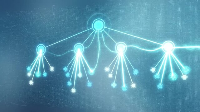 Neural network connection with glowing nodes and digital lines representing artificial intelligence data flow and technology, showcasing network structure and connection futuristic digital technology