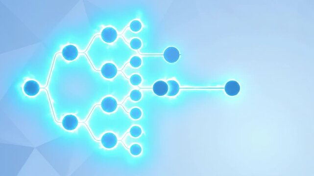 Neural network structure with glowing blue nodes and light connections on blue gradient background representing artificial intelligence data flow and advanced technology concepts