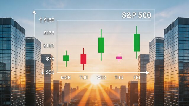 Stock market chart over city skyline