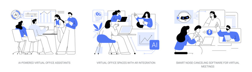 Fototapeta na wymiar AI, AR Enhancing Remote Work Efficiency abstract concept vector illustrations.