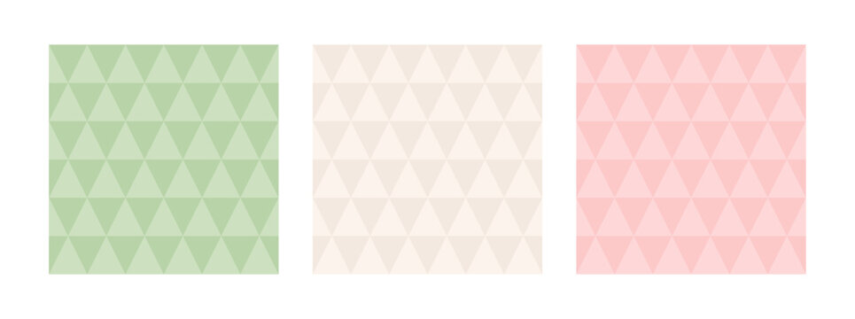 Seamless pattern set, geometric background, pastel colors, simple triangle pattern, vector illustration.