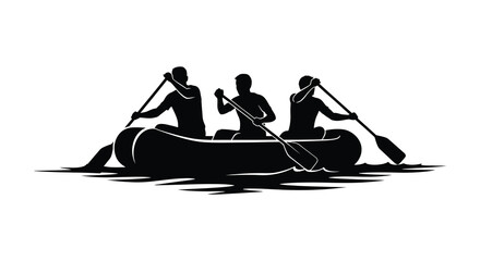 Three rowers in a boat depicted as a striking silhouette © MIRAJ02