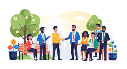Fototapeta premium Diverse Business Professionals Networking and Handshaking in an Outdoor Park Setting