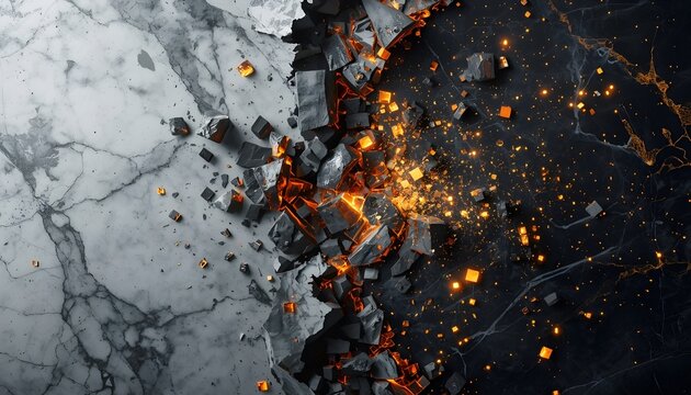 Digital Transformation Concept Showing Marble Surface Evolving into Glowing Pixels