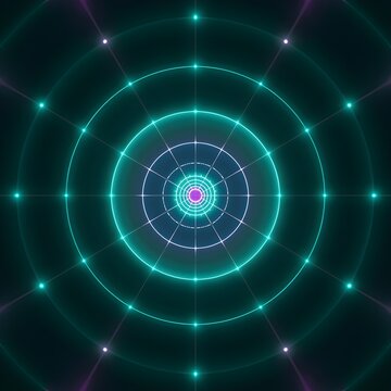 Advanced Quantum Computing Algorithm Visualization with Glowing Concentric Circles