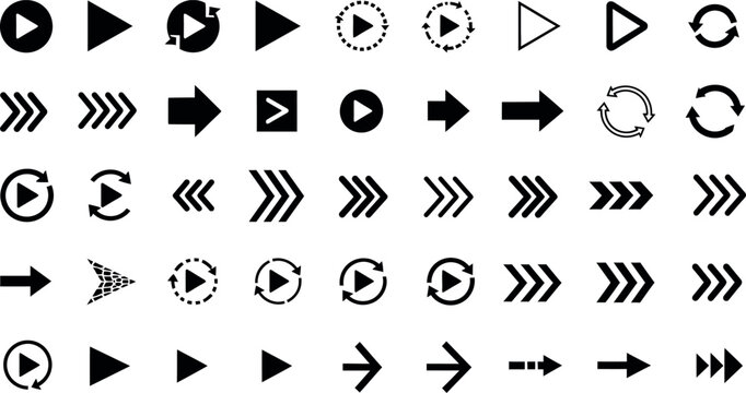 Collection of various arrow and play button icons