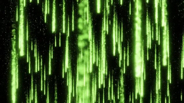 Green glowing digital data rain on black background