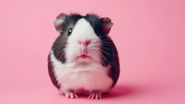 A Guinea Pig with White and Black Markings in a Studio