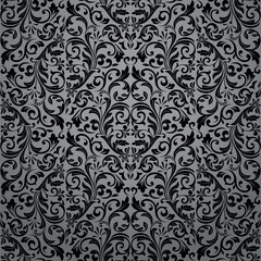Fototapeta premium Wallpaper in the style of Baroque. Gray and black floral ornament. Seamless vector background. Graphic pattern for fabric, wallpaper, packaging. Ornate Damask flower illustration