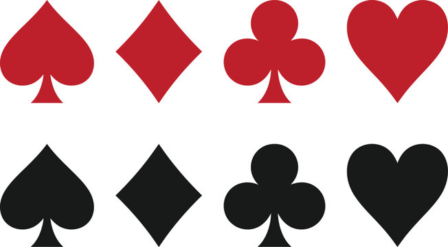 A set of colorful playing card suits including spades diamonds clubs and hearts